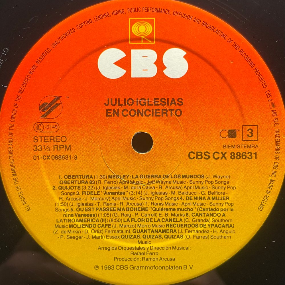 Julio Iglesias ‎– En Concierto 2LP (Голландия 1983г.)