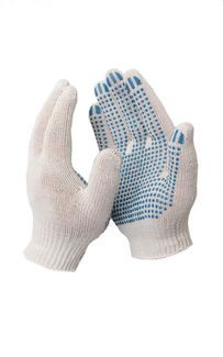 Перчатки хб, 10 класс пвх ТОЧКА 3-х нитка (белая)