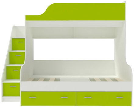 Двухъярусная кровать КарИВи Дуэт-15 с лестницей Комод КарИВиом Белый  Лайм