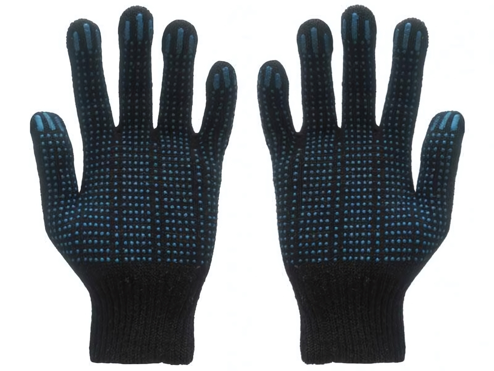 Перчатки х/б 5 нитей 10 класс 132ТЕКС черные с пвх точка