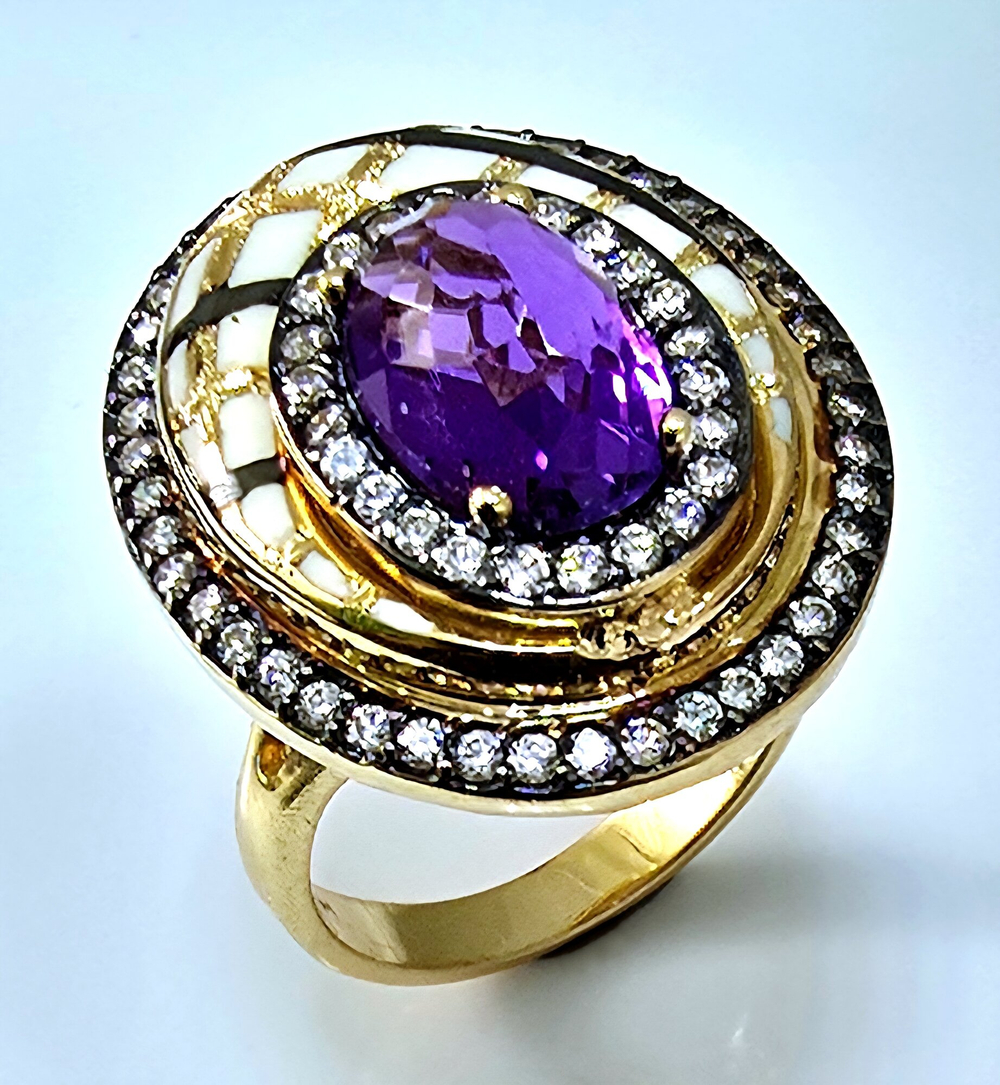 Кольцо Эстерелла золото 585, эмаль фианит