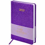 Ежедневник датированный 2023 А5 138x213 мм BRAUBERG "Sparkle", под кожу, блестки, фиолетовый, 114112