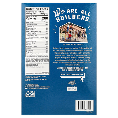 Clif Bar, Builders®, протеиновый батончик, шоколад, 12 батончиков по 68 г (2,4 унции)