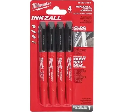 Маркер INKZALL для стройплощадки тонкий Черный (4шт в блистере)
