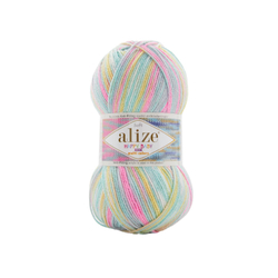 Хеппи беби НЬЮ мультиколор (Happy baby NEW-multi color) пряжа Alize 10%бамбук 90%акрил 5х100г/320м 52992 св.бирюзовый-розовый-жёлтый-серый-белый