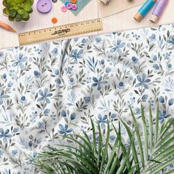 Ткань интерлок незамысловатые цветы с листьями