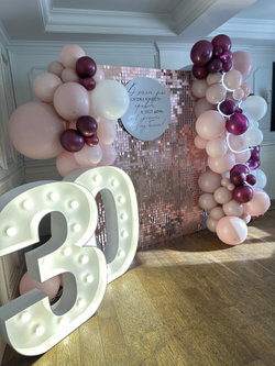 ФОТОЗОНА на Юбилей, пайетка розовое золото Solaair, световые цифры № 1591