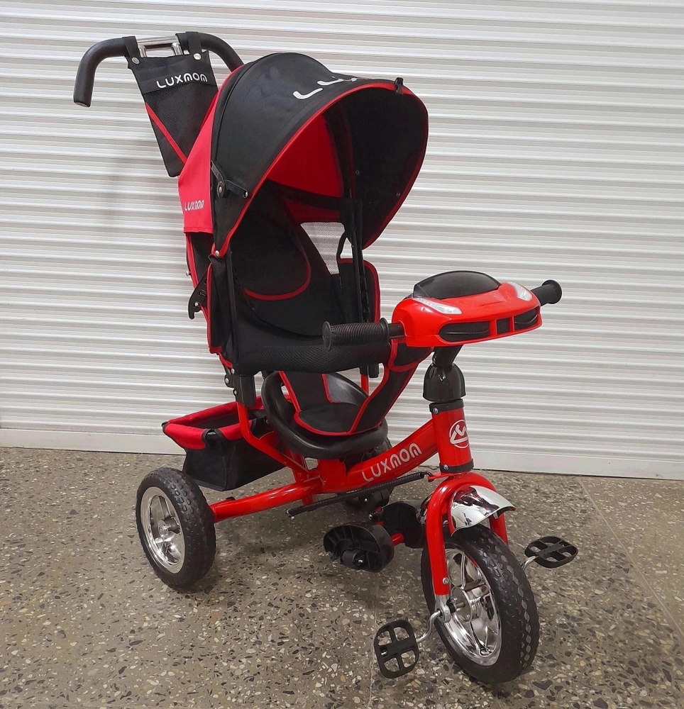 Трехколесный велосипед Luxmom c родительской ручкой (черный-красный)