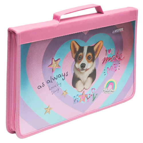 Папка для труда А4 молния вокруг/ручка конгрев твердая "Corgi"