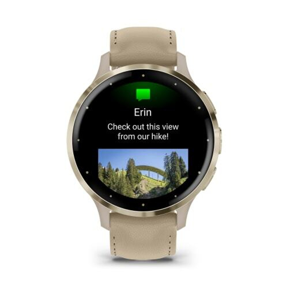 Смарт часы Garmin Venu 3S цвета "французский серый" с золотистым безелем и кожаным ремешком