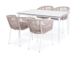 "Малага" обеденная группа на 4 персоны со стульями "Марсель", каркас белый, роуп бежевый