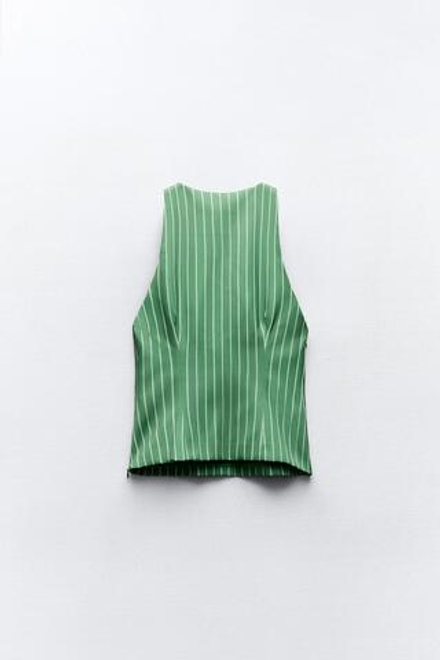 ZARA ТОП В ПОЛОСКУ, БЕЛЫЙ/ЗЕЛЕНЫЙ