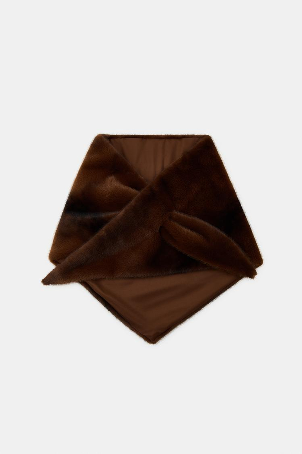 ZARA ТРЕУГОЛЬНЫЙ ШАРФ ИЗ ИСКУССТВЕННОГО МЕХА, КОРИЧНЕВЫЙ