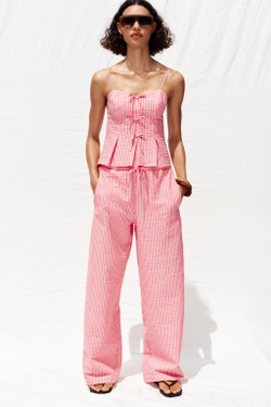 ZARA ТОП В ПОЛОСКУ С БАНТИКАМИ, РОЗОВЫЙ