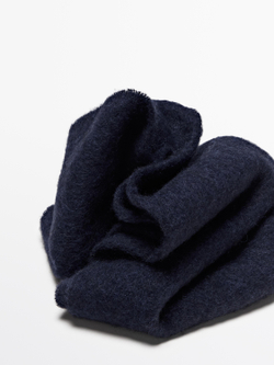 Massimo Dutti Шарф из смеси альпаки и шерсти с бахромой, темно-синий