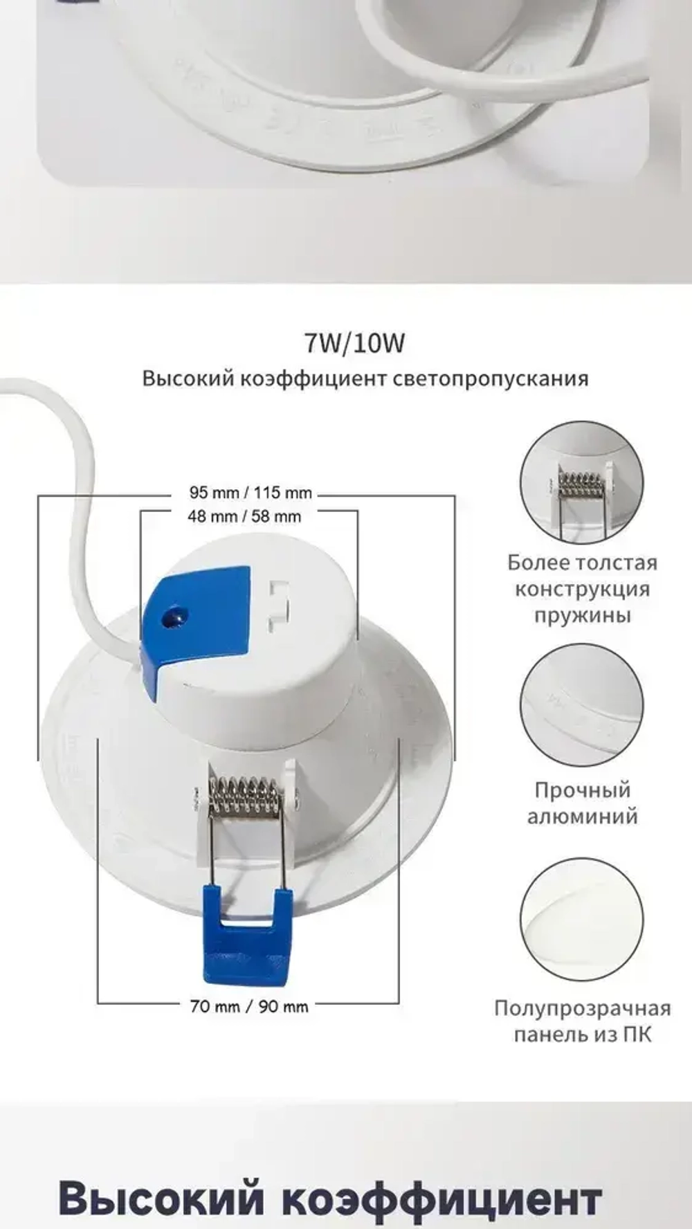 Панель светодиодная встраиваемая круглая диммированая 7Вт 230В 3000K/4000K/6000K белая IP44 JINHANG, 1 шт.