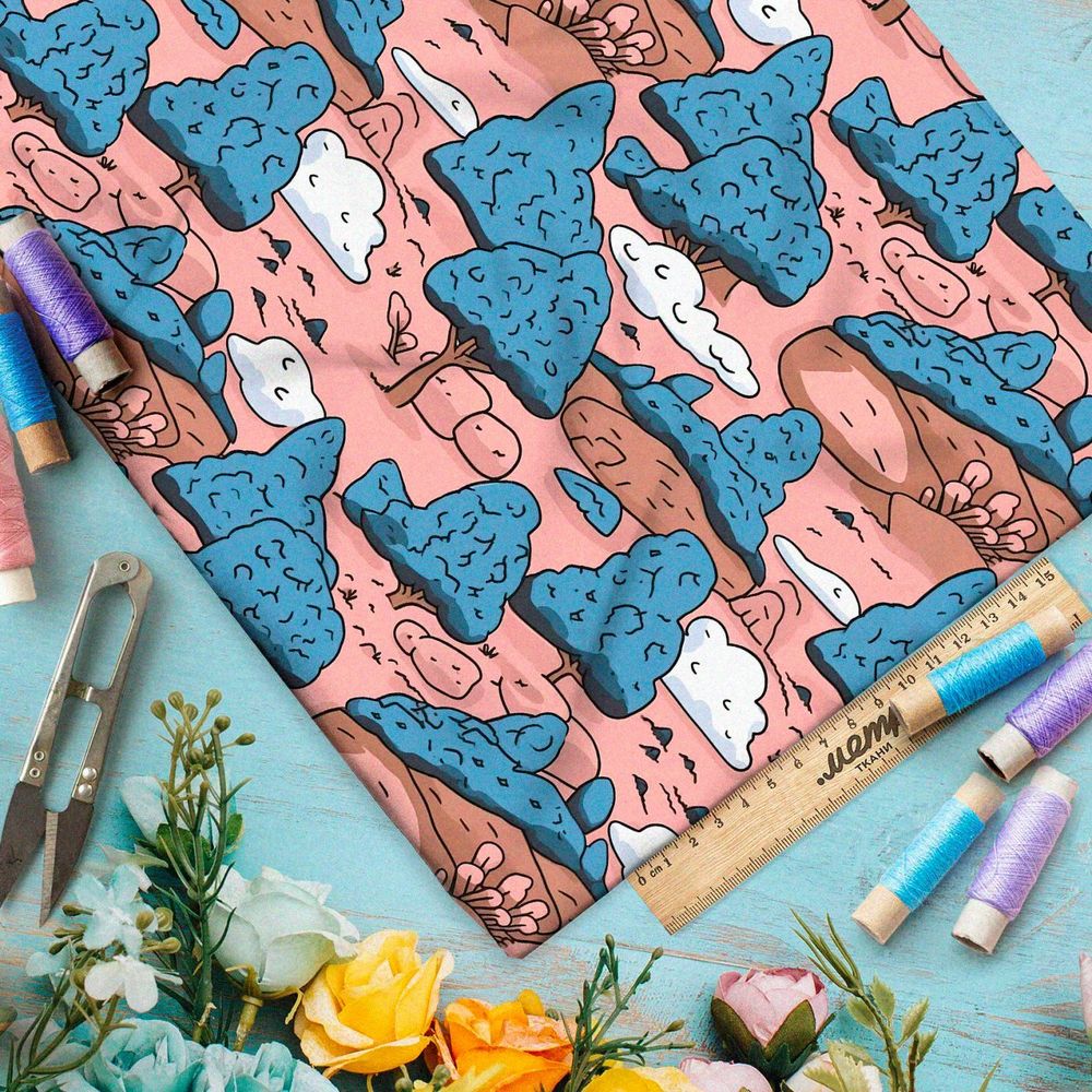 Ткань премиум бифлекс мультяшный ландшафт