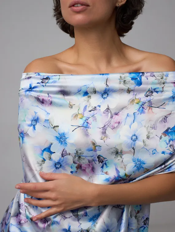 Атлас-стрейч бельевой оптом арт. 1007, Китай, принт цветы