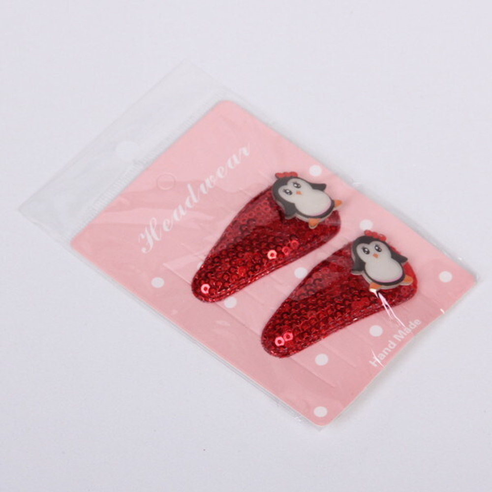 Зажимы для волос 2шт «Новогодние друзья- Пингвинёнок», микс 2 цвета (красный, белый),5,4*2,5 см