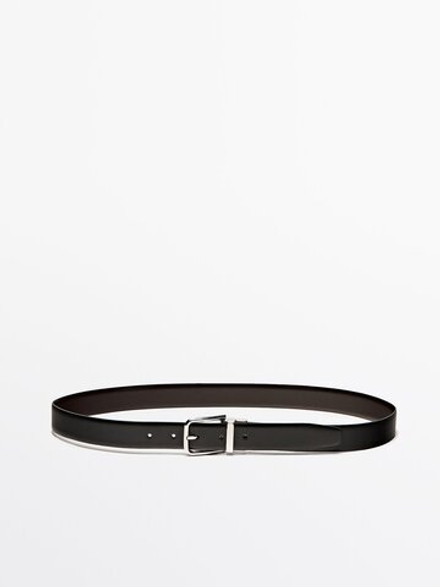 Massimo Dutti Двусторонний кожаный ремень, черный