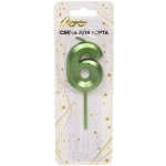 Свеча для торта Цифра Волшебство «6» 12 см, зеленый