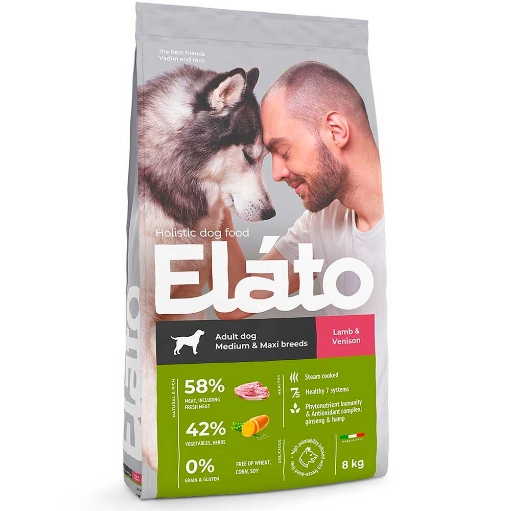 Elato Holistic корм для взрослых собак средних и крупных пород с ягненком и олениной (Adult Dog Medium & Maxi Lamb & Venison)