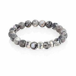 Браслет Денежный магнит из натуральной яшмы серой с тремя рунами Феху из серебра 925