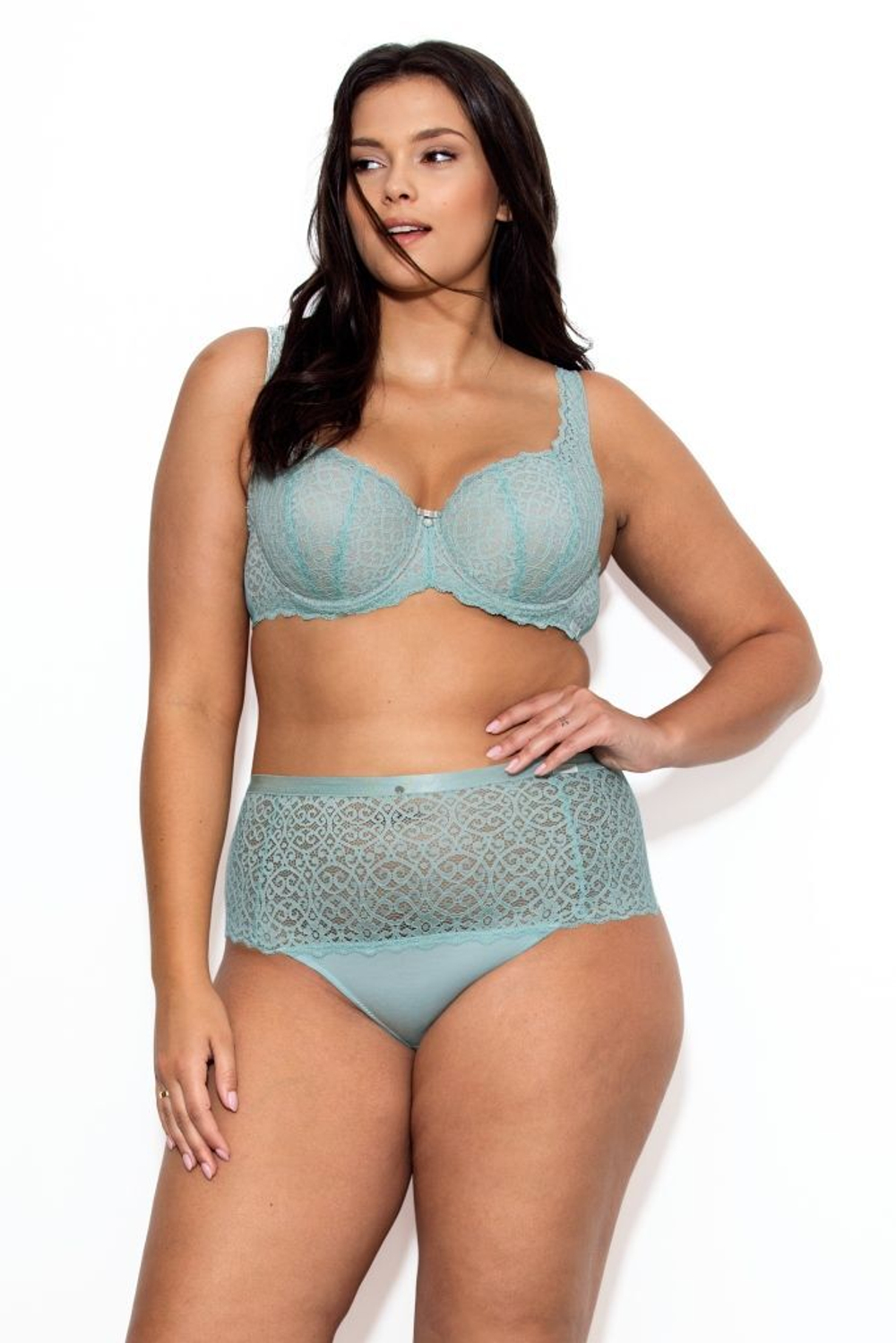 Высокие трусики Gaja с широким кружевным поясом (Размер: XL) (Цвет: аквамариновый)
