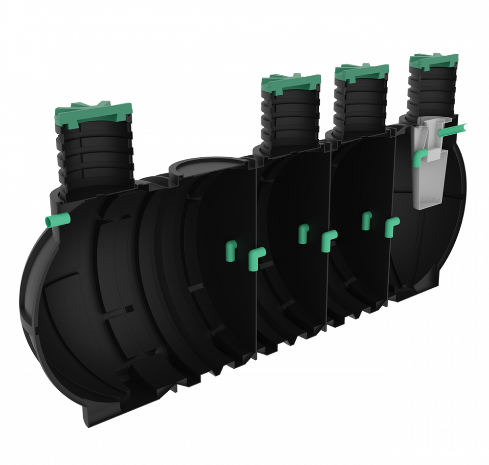 Септик переливной Мультпласт Профи М25 PR 25000 л. горизонтальный / 10000 л. в сутки / до 50 чел. / принудительный сброс (6770x2400x2400см;1 221кг;черный) - арт.552052