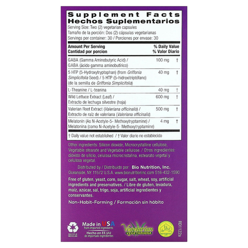 Bio Nutrition, Здоровье сна с экстрактом дикого салата, 60 вегетарианских капсул