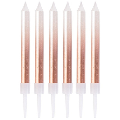 Свечи для торта «Перламутровый градиент» в цвете бело-розовое золото 8 см, 6 шт с подставками