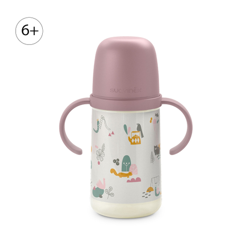 Бутылочка-поильник с ручками Suavinex 270 мл, 6+мес, темно-розовая