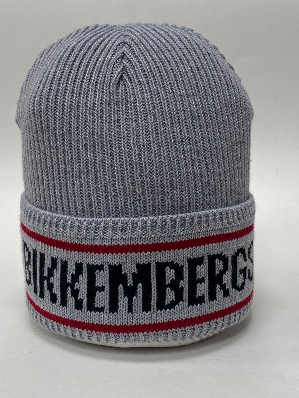 Шапка BIKKEMBERGS Серый/Красные полоски/Черная надпись: BIKKEMBERGS Мальчик