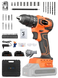 Дрель-шуруповерт аккумуляторный бесщеточный Luxotron, 20 В, крутящий момент 20+3, максимальное усилие 50 Н.м, 2 аккумулятора и светодиодная рабочая подвестка