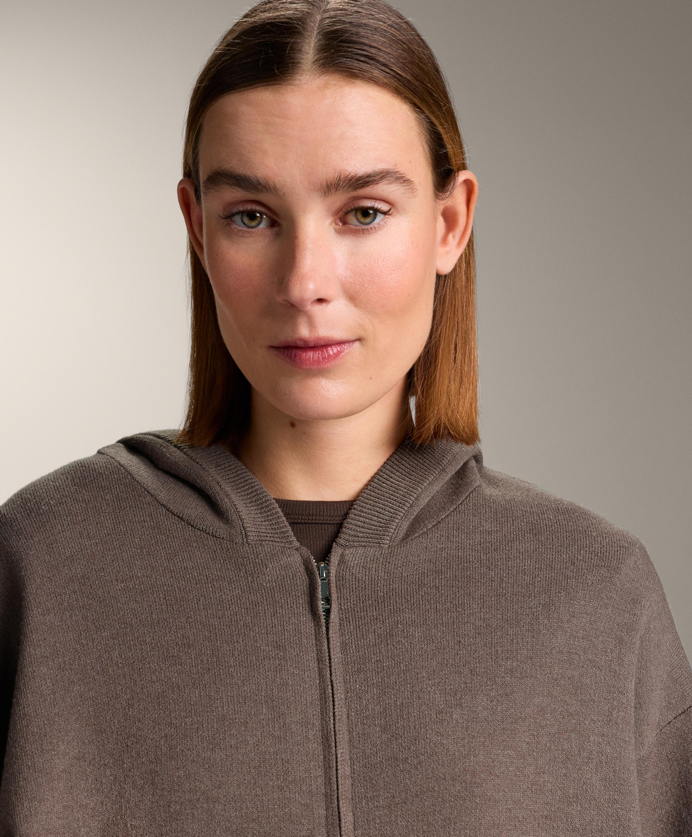 Oysho Вязаная куртка с капюшоном, серо-коричневый