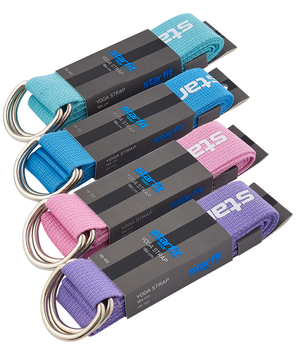 Ремень для йоги YB-100 183 см, хлопок, розовый пастель