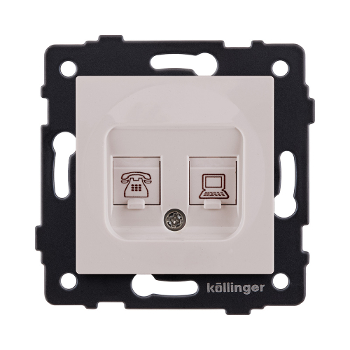 Розетка двойная RJ11 + RJ45 Cat.6, кашемир матовый Kollinger REA-011CM для Aspekt, Eleganz, Reflex