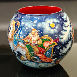 Вазочка с ручной росписью Палех "Морозко"