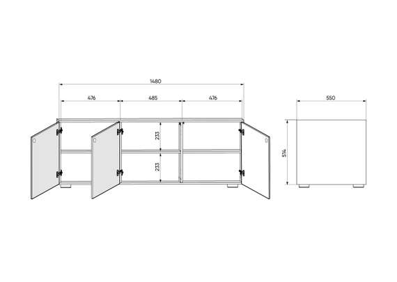 Тумба Hub 3 двери глубина 55 см на низких ножках (белый)