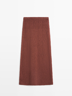 Massimo Dutti Хлопковая вязаная юбка миди, черепичный