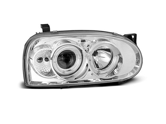 Передние фары VW Golf 3 angel eyes chrome