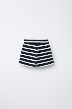 ZARA КОМПЛЕКТ ИЗ ФУТБОЛКИ И ШОРТОВ-БЕРМУДОВ В РУБЧИК HEAVY, БЕЛЫЙ/МОРСКОЙ СИНИЙ