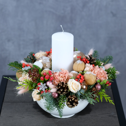 Купить Зимняя композиция со свечой «‎Ореховая»