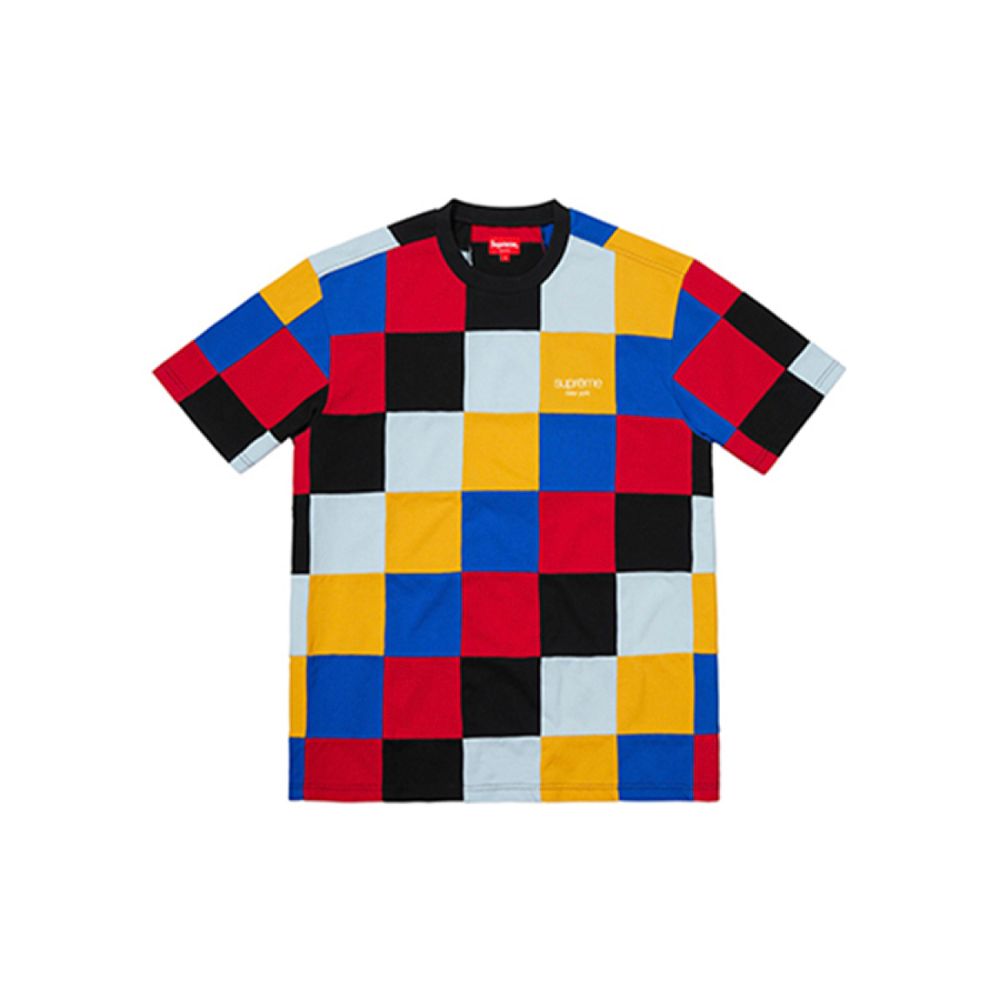 Supreme FW18 Patchwork Pique Tee Red/Yellow/Blue T