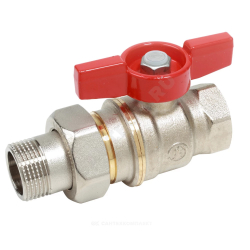 Кран шаровой полнопроходной, ВР-НР, никель, ручка - бабочка красная. 1" (Американка)