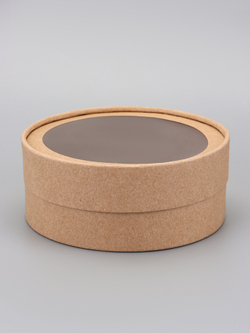Коробка круглая подарочная, завальцованная с окном, крафт, 15×6 см