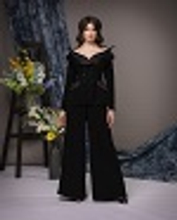 22-02-22 SS Костюм брючный, двубортный жакет, воротник «шалька», черный L