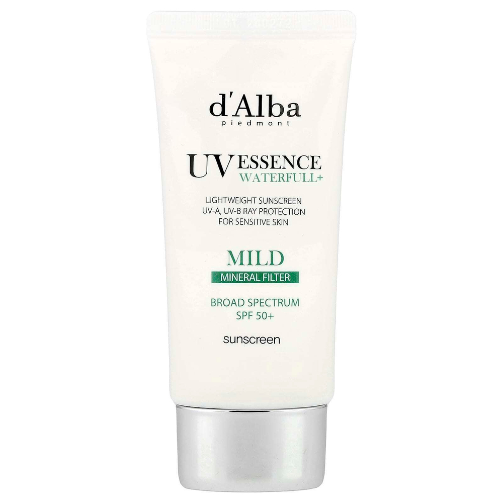 d'Alba, UV Essence Waterfull+, солнцезащитное средство, минеральный фильтр, мягкое, SPF 50, 50 мл (1,69 жидк. унции)