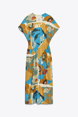 ZARA ПЛАТЬЕ МИДИ С ПРИНТОМ — ZW COLLECTION, РАЗНОЦВЕТНЫЙ