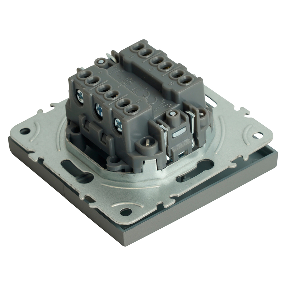 Переключатель 2-клавишный (механизм), STEKKER, 250В, 10А, серия Эмили, RSW10-5107-10, платиново-серый, soft touch 49947